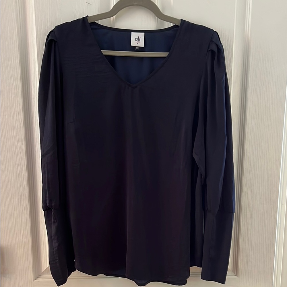 CAbi Blue Blouse with Scoop Neck and Long Sleeves